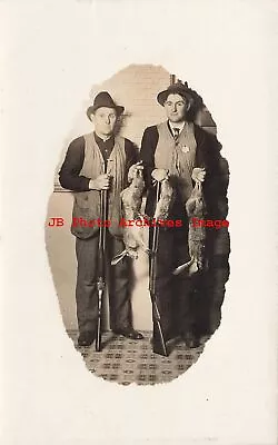 CA Riverside California RPPC Two Hunters Posing With Shot Gun & Jack Rabbits • $34.99