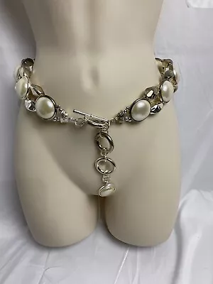 Vintage 80”s Chunky  Style SilverTone Chain Faux Pearls  Belt • $40