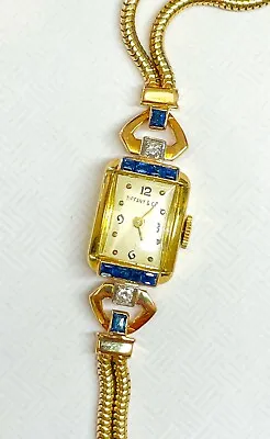 Tiffany & Co Vintage Sapphire Diamond 14k Gold Ladies Watch 1940’s Excellent • $4200