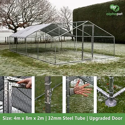 4m X 8m Walk-in Chicken Run Coop Cage Pen Waterfowl Enclosure Hens Dogs Poultry • £399.99