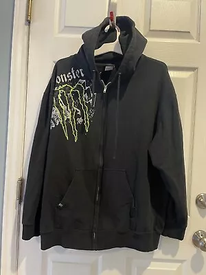 Men’s Licensed Monster Energy Drink Racing Full Zip Hoodie Sweatshirt Black XL • $29.95