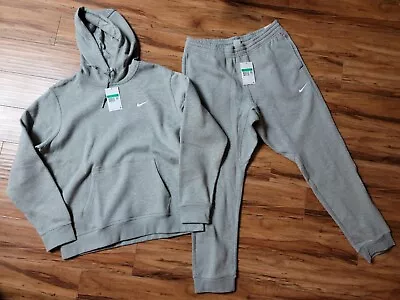 Nike Grey Club Fleece Hooded Sweatsuit Tracksuit Mens Size XL Large White Swoosh • $109.95