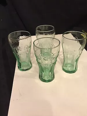 Set Of 4 Vintage Green Glass Coca Cola Coke Glasses By Libbey-Signed(4.5” Juice) • $15