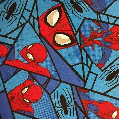 Marvel Comics Spiderman Blue Quilting Dressmaking Cotton Fabric Per 50cm C14 • £4