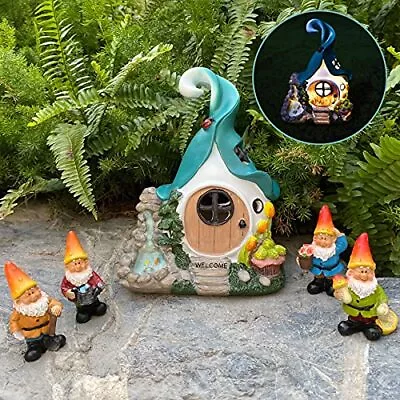 Solar Fairy Garden House Kit Hand Painted Miniature Fairy House Figurine Set Of  • $28.30