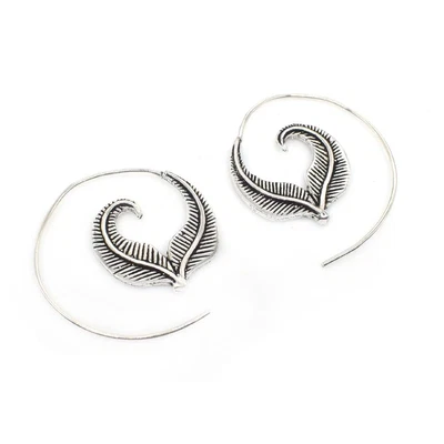 $4.49 • Buy Hot Selling Leaf Design Silver Plated Unique Spiral Boho Earrings 1.5  V949