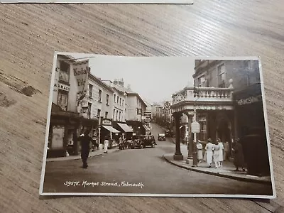 A Vintage Cornwall  Rp Postcard Market Strand Falmouth Animated Scene Old Cars • £0.99