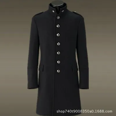 Mens Slim Fit German Wool Jacket Military Uniform Trench Coat Single-breasted  • $102.40