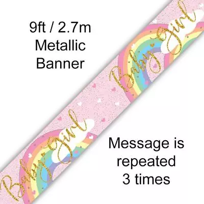 9ft Sparkly Rainbow New Baby Foil Banner Shower Gender Reveal Party Decorations • £1.78