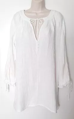 Zara White Dense Gauze Cotton Ivory Embroidered Blouse Size Large • $19