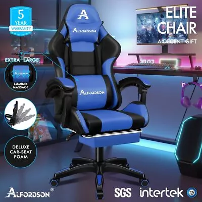 ALFORDSON Gaming Office Chair Extra Large Pillow Racing Footrest Seat PU Leather • $139.95