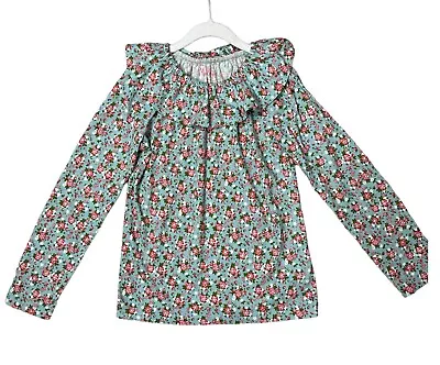 Mini Boden Girls Floral Print Long Sleeve Top Blue Size 7-8 Y • $14.99