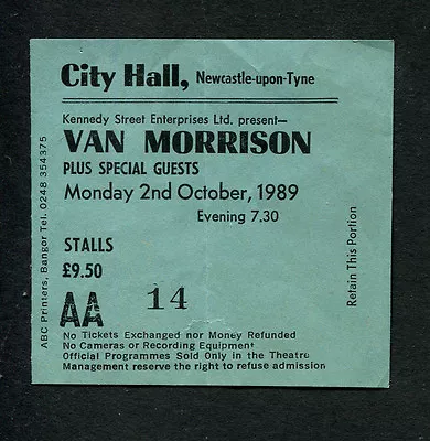 Original 1989 Van Morrison Concert Ticket Stub Newcastle Uk Avalon Sunset • $24.99