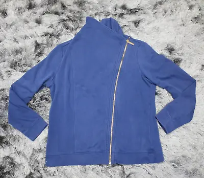 Michael Kors Womens Sweater Medium Blue Gold Offset Full Zip Designer Jacket • $14.78