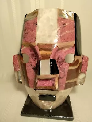 Mexican Art Aztec Mayan Burial Death Mask Pink Abalone Mother Pearl Onyx • $44