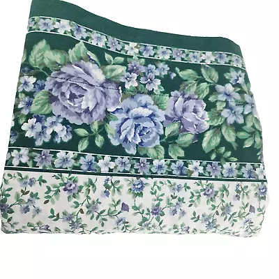 Vintage Bed Sheet Full Flat Purple Floral Hunter Green Border Westpoint Stevens • $22