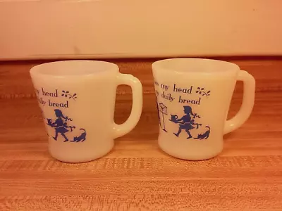 Vintage Fire King Child's Prayer Milk Glass Coffee Cups Mugs Set Of 2 • $22