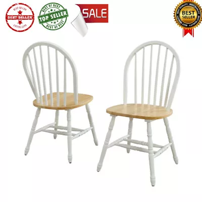 Wooden Dining Chairs Home Kitchen Farmhouse Furniture White Oak Wood Set Of 2 • $103.95