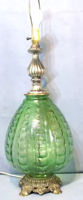 Vintage Hollywood Regency L & L WMC Table Lamp Green Ribbed Glass 33  Tall  1971 • $212.49