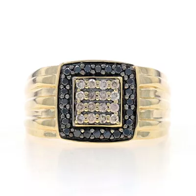 Yellow Gold Black Diamond Men's Ring - 10k Round .50ctw Cluster Halo Treated • $499.99