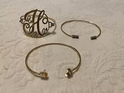 3 Costume Jewelry Bangle Bracelets Gold Color ‘H’  Initial • $8