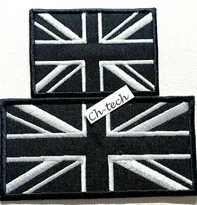 Embroidered Union Jack British Patch Iron On/ Sew On Black UK Flag Badge 2 Sizes • £2.75