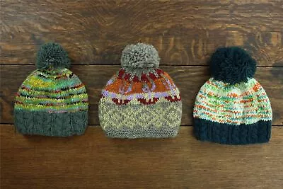 LoudElephant Hand Knitted Wool Beanie Bobble Hat Fleece Lined Fairisle Cable • £14.90