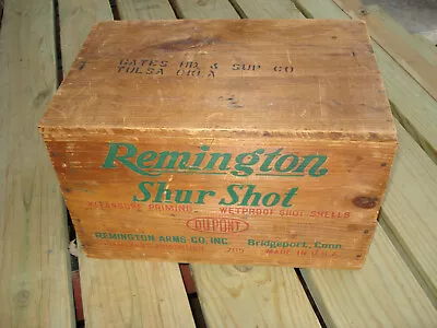 Remington Shur Shot Wood Ammo Box Vintage Crate 10 Gauge Tulsa Ok Gates Hardware • $245