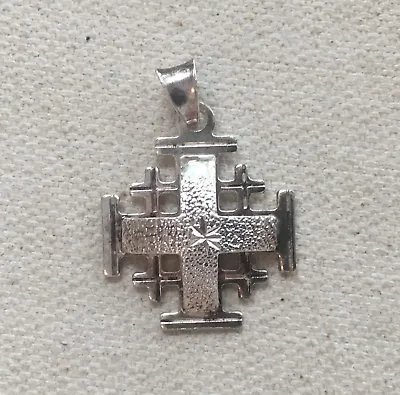 Jerusalem Maltese Cross Pendant Vintage 3D Hammered Sterling 1' • $38