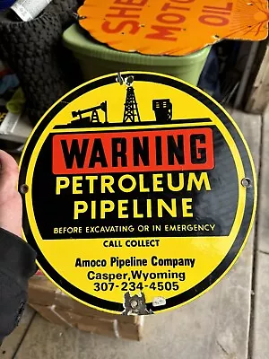 AMERICAN AMOCO Porcelain Sign Advertising Vintage STANDARD Oil Gas USA Pump • $50