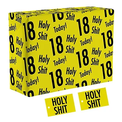 Holy Sh*t 18th Birthday Gift Wrapping Paper & Tags - 1 Sheet & 2 Tags - Age 18 • £4.50