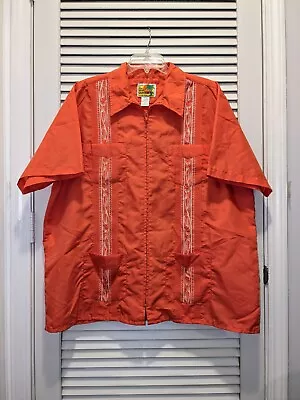 Genuine Haband Guayabera Shirt Mens XL Orange Full Zip 4 Pockets Mexican Cuban • $20