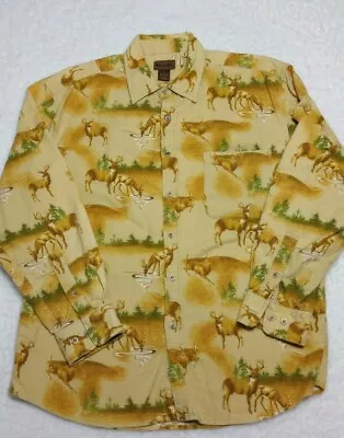 Marino Bay All Over Print Deer Flannel  Long Sleeve Button Down Shirt Mens L  • $15.30