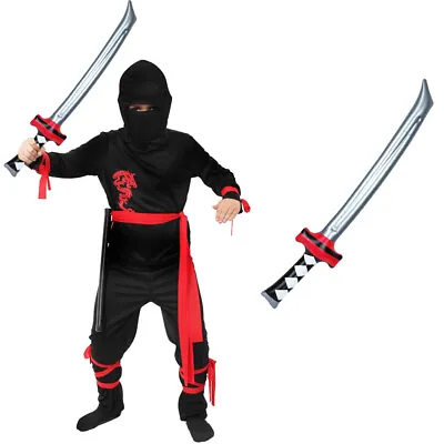 Boys Ninja Costume Japanese Fighter Kung Fu Samurai Warrior Karate Fancy Dress • £12.99