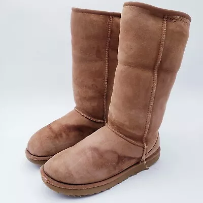 Ugg Classic Tall Boots Chestnut Brown Suede Shearling Lined Size 9 Tan 1016224 • $31.50