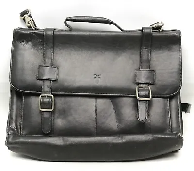 VTG Frye Briefcase Black Leather Soft Side Flap Top Buckle Strap Shoulder Bag  • $127.49