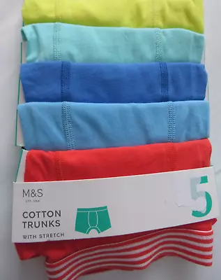 M&S 5 Pack Trunks Set 5 Pairs Boxer Shorts Cotton New 15 - 16 Yrs • £12.99