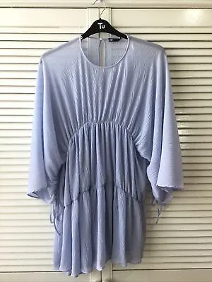 Zara Light Blue Pleated Sheer Mini Smock Dress Size S (10) • £8.50