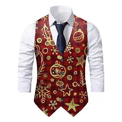 Mens Christmas Vest With Snow/Snowman/Christmas Tree Holiday Waistcoat For Party • $23.16