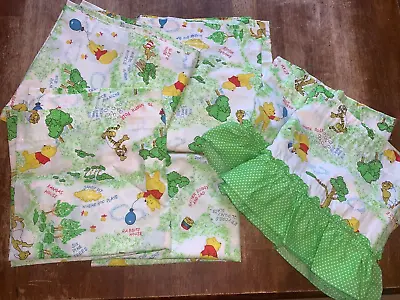 Vintage Disney Winnie The Pooh Perma Prest Curtains 2 Valances + 4 Panels Green • $39.99