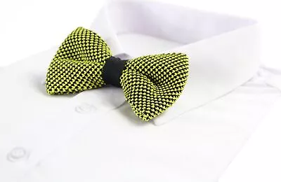 Mens Yellow & Black Cross-Hatched Knitted Bow Tie • $7.01