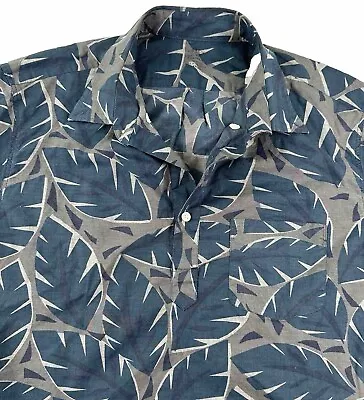 J.Crew Popover Shirt Men Large Blue Chambray Print Lightweight Short Sleeve • $24.95