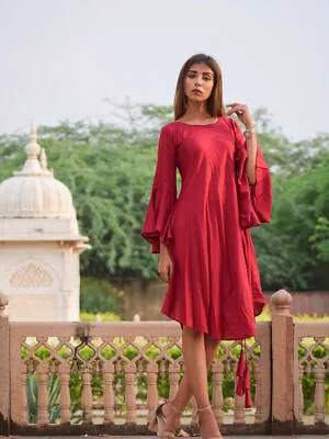 Gorgeous Sexy Maroon Western Dress Girl's Fashion Clothing Attires Indian Kurtis • $56.13