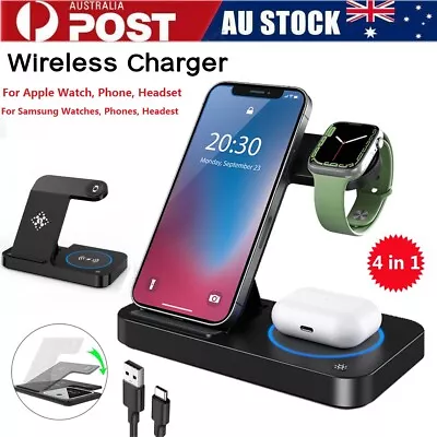 4 In 1 15W Wireless Charger Dock Fast Charging For IPhone 14 Apple Watch Samsung • $28.51