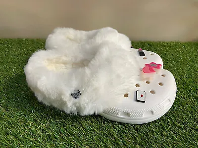Crocs Mammoth Light Up Charm Clog Womens Size 8 White Fuzzy Fur Lined NEW • $119