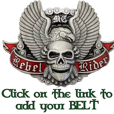 Rebel Rider Belt Buckle Outlaw Biker Motorcycle MC Rocker Skull & Eagle • £12.99