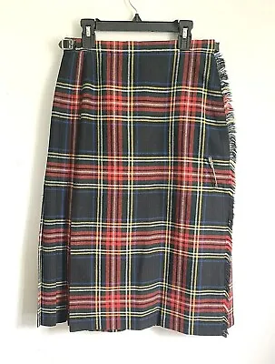 Vintage Clanacric Scotland Women 8-10 Kilted Wrap Pleated Skirt Plaid Wool Blend • $25.49