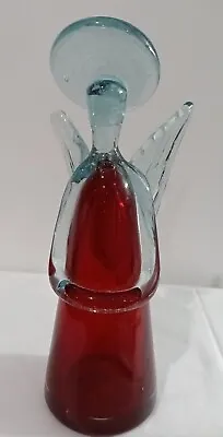 Large Red & Blue Art Glass Murano Style Angel Figurine TamSan Hand Made Mexico  • $24.98