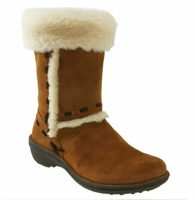 NIB NEW UGG Australia ELIJO Chestnut Brown Suede Cuff Boots 5 • $149.95