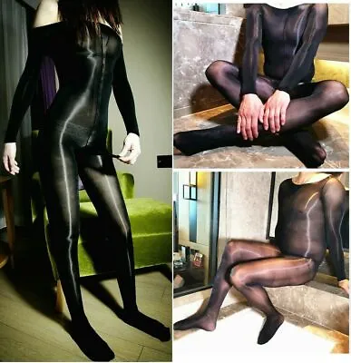 Men Plus 220Lbs Ultra Thin Oil Shiny Full Bodystocking JJ Sheath Nylon Bodysuit • $21.99